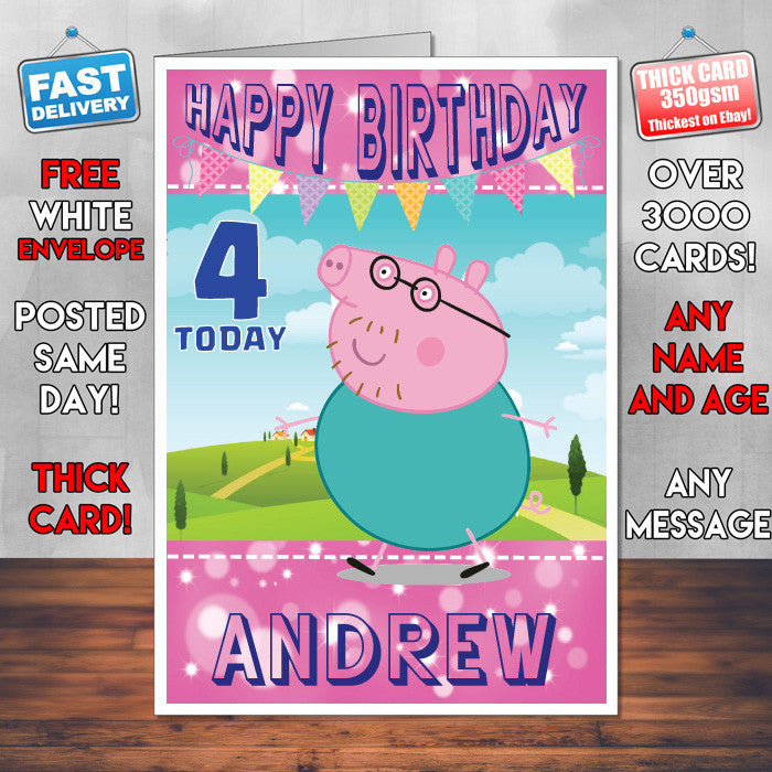 Personalised Kids Inspired PEPPA PIG 3 Birthday Card (SA)