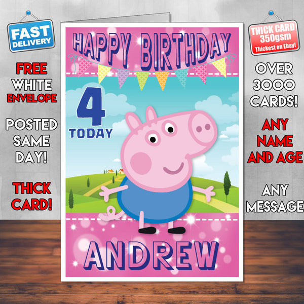 Personalised Kids Inspired PEPPA PIG 5 Birthday Card (SA)