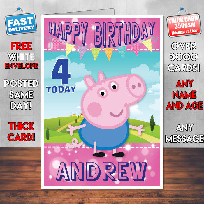 Personalised Kids Inspired PEPPA PIG 5 Birthday Card (SA)