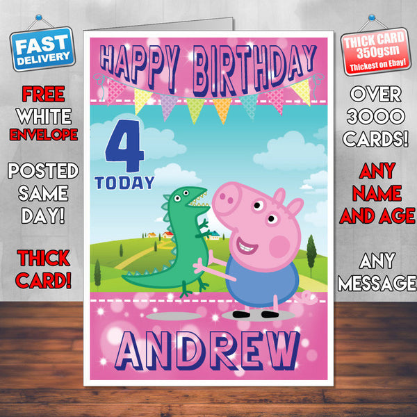 Personalised Kids Inspired PEPPA PIG 7 Birthday Card (SA)