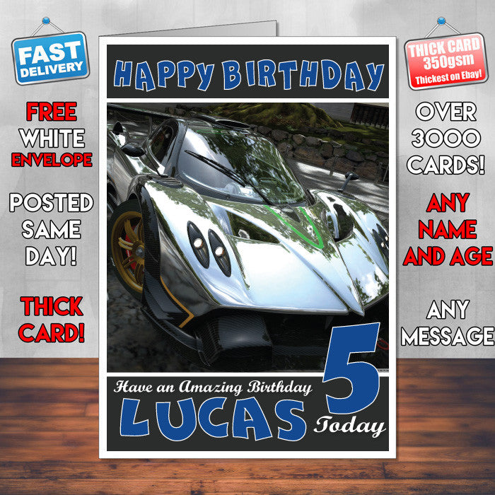 Personalised Kids Pagani Zonda Game Inspired Style Birthday Card (SA)