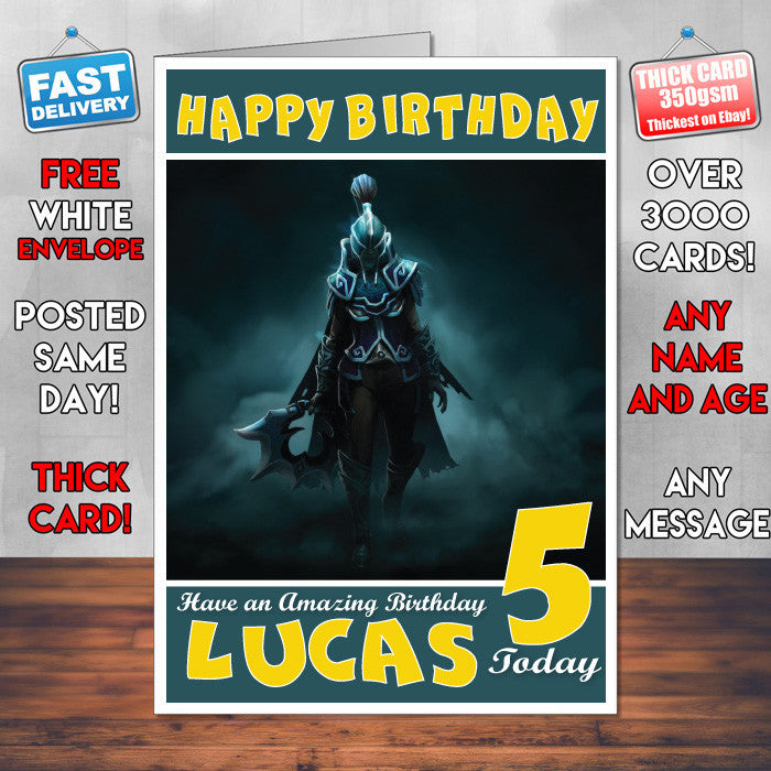 Personalised Kids Phantom Assassin Dota Game Inspired Style Birthday Card (SA)