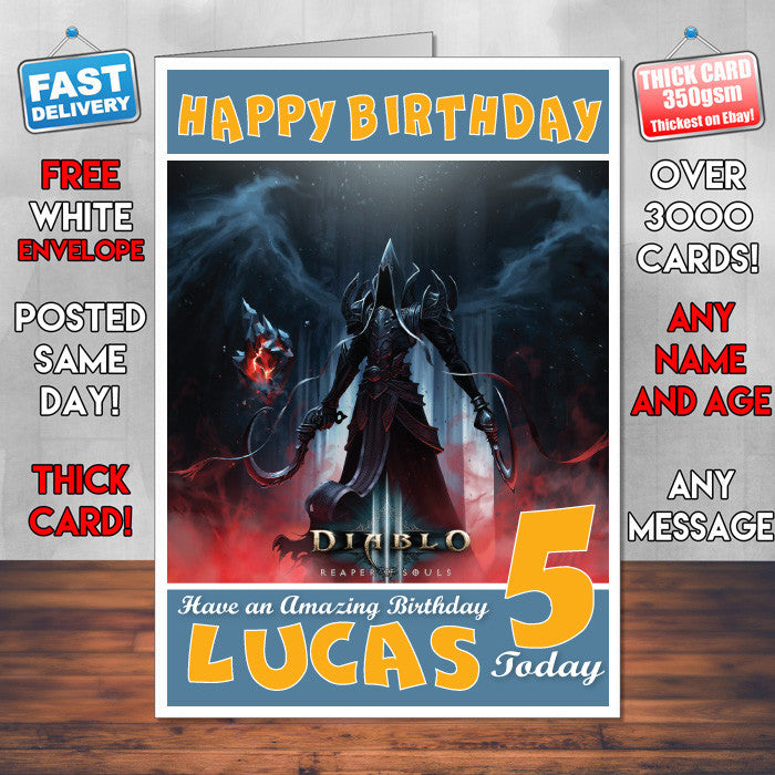 Personalised Kids Reaper Of Souls Diablo 3 Game Inspired Style Birthday Card (SA)