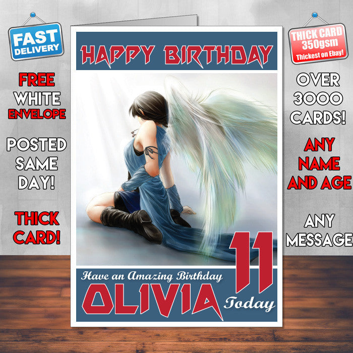 Personalised Kids Rinoa Heartilly Angel Wings Game Inspired Style Birthday Card (SA)