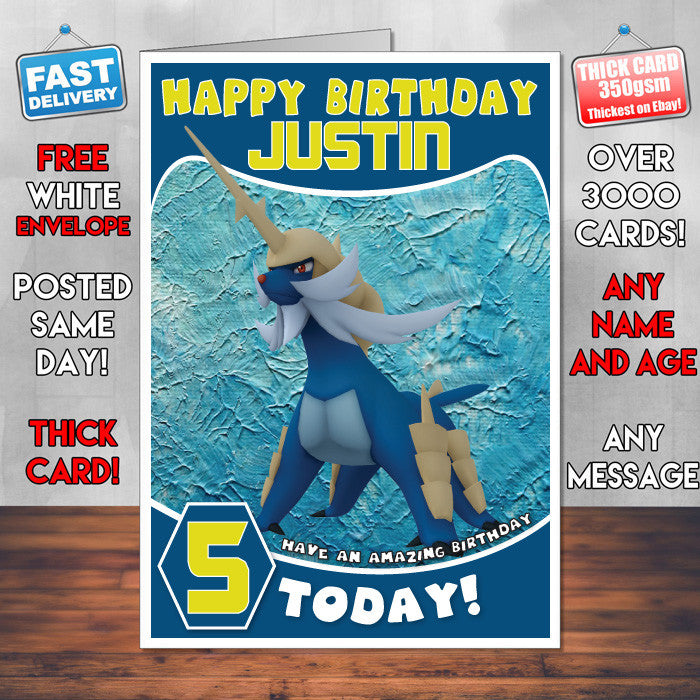 Personalised Kids Inspired Samurott Pokedex Birthday Card (SA)