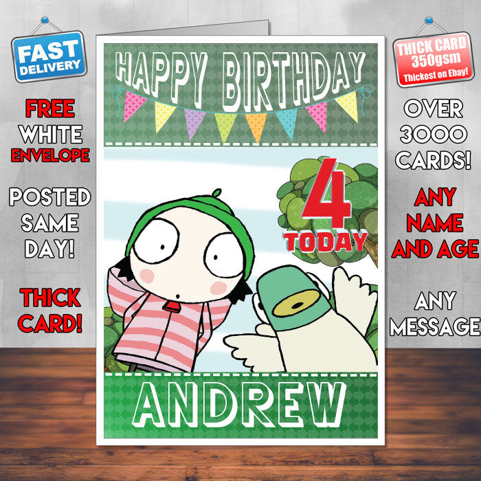 Personalised Kids Inspired Sarah And Duck 2 Style Theme Personalised Kidshows Birthday Card (SA)