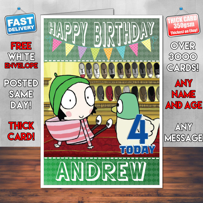Personalised Kids Inspired Sarah And Duck 3 Style Theme Personalised Kidshows Birthday Card (SA)