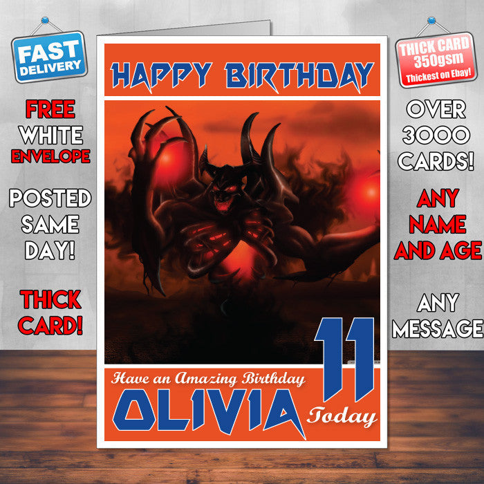 Personalised Kids Shadow Fiend Dota 2 Game Inspired Style Birthday Card (SA)