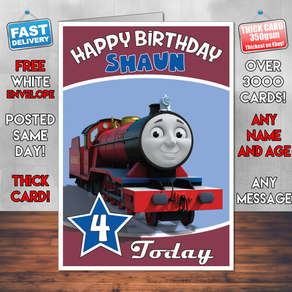 Personalised Kids Inspired THOMAS TANK ENGINE 4 Birthday Card (SA)