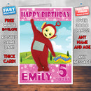 Personalised Kids Inspired Teletubbies 4 Style Theme Personalised Kidshows Birthday Card (SA)