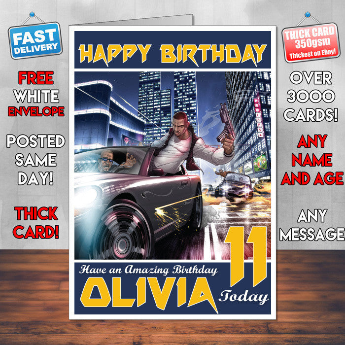 Personalised Kids Tony GTA Game Inspired Style Birthday Card (SA)
