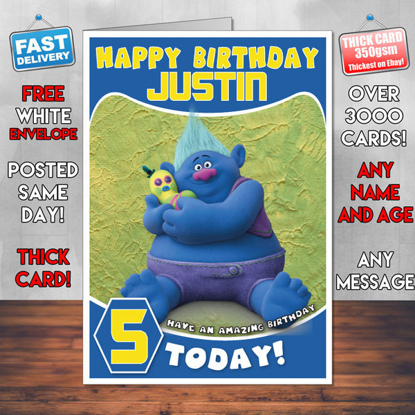 Personalised Kids Inspired Trolls 01 Birthday Card (SA)
