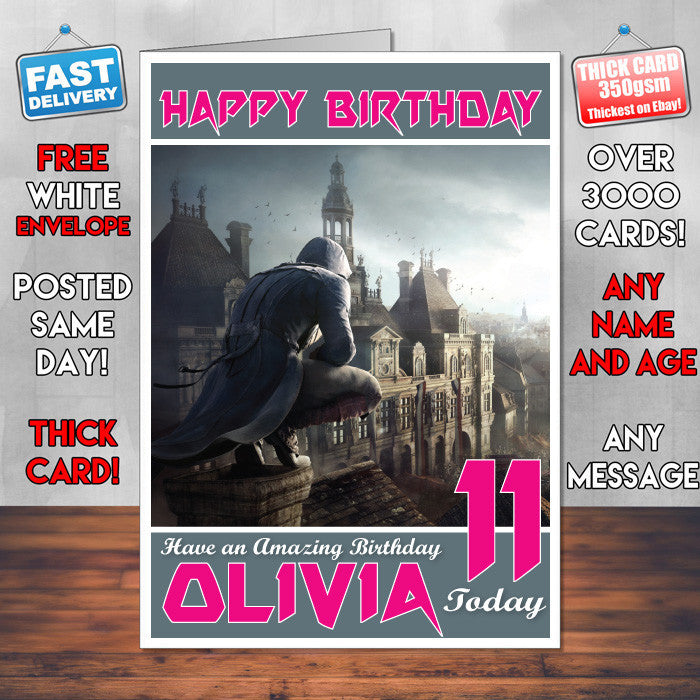 Personalised Kids Unity Arno Assassins Creed Game Inspired Style Birthday Card (SA)