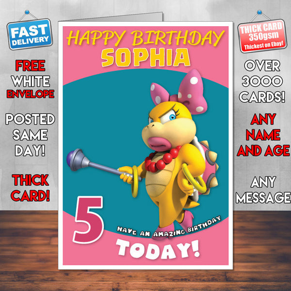 Personalised Kids Inspired Wendy O Koopa 1 Birthday Card (SA)