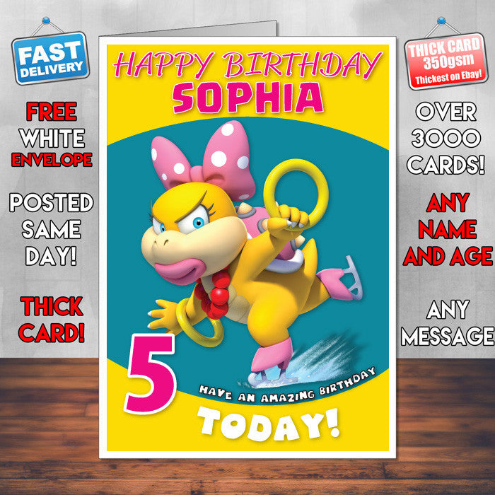 Personalised Kids Inspired Wendy O Koopa 2 Birthday Card (SA)