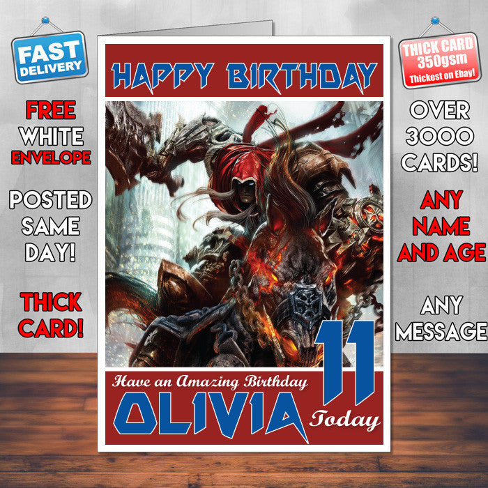 Personalised Kids Wrath Of War Darksiders Game Inspired Style Birthday Card (SA)