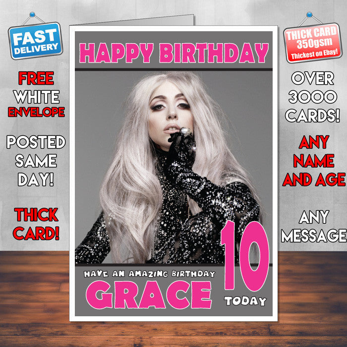 Personalised Lady Gaga 1 Celebrity Inspired Style Birthday Card (SA)