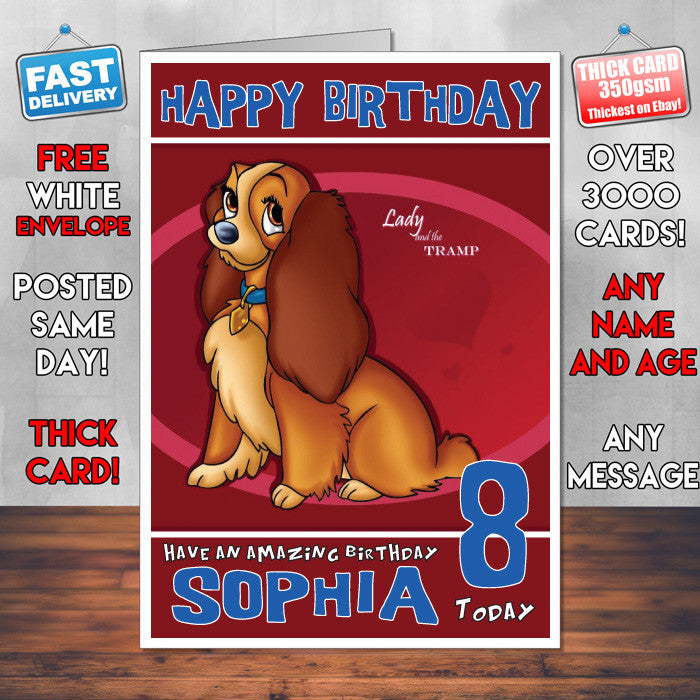 Personalised Lady And The Tramp 1 Style Inspired Cartoon Birthday Card (SA)