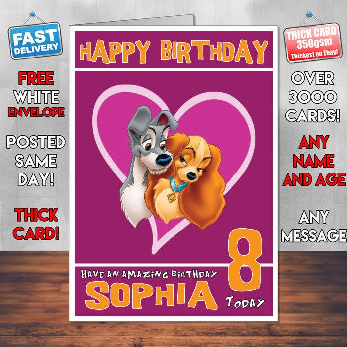 Personalised Lady And The Tramp 2 Style Inspired Cartoon Birthday Card (SA)