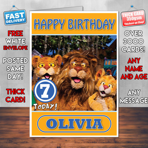 Personalised Lions Style Theme Personalised Kidshows Birthday Card (SA)