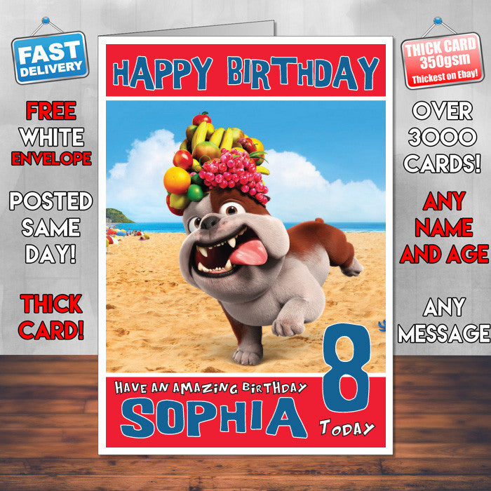 Personalised Luiz Bulldog Style Inspired Cartoon Birthday Card (SA)