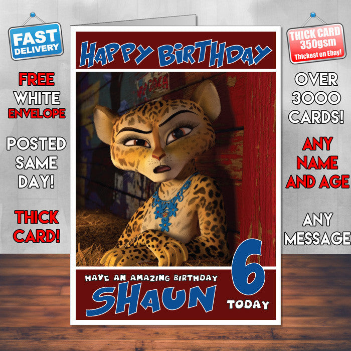 Personalised Madagascar 3 Gia Style Inspired Cartoon Birthday Card (SA)