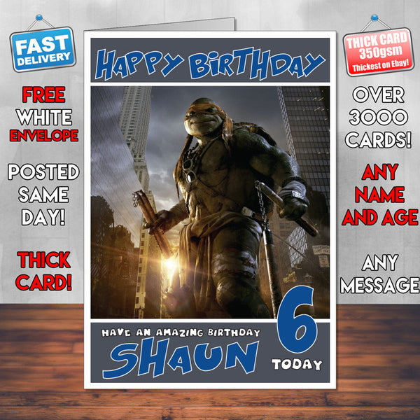 Personalised Michelangelo Style Inspired Cartoon Birthday Card (SA)