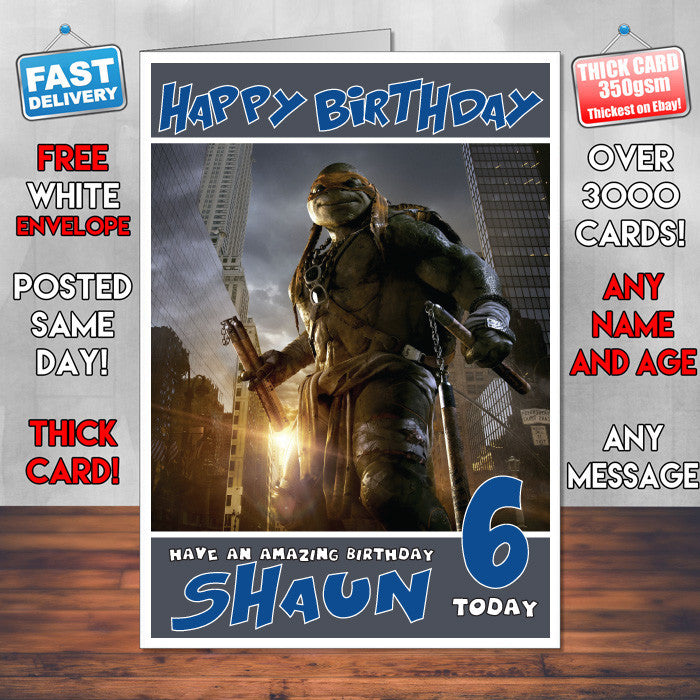 Personalised Michelangelo Style Inspired Cartoon Birthday Card (SA)