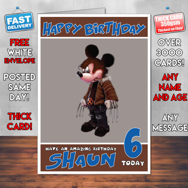 Personalised Mickey Mouse Style Inspired Cartoon Birthday Card (SA)