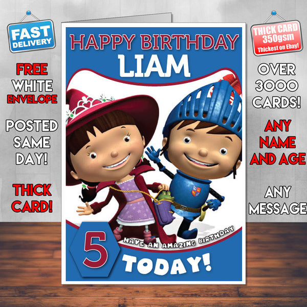 Personalised Mike The Knight 2 Style Theme Personalised Kidshows Birthday Card (SA)