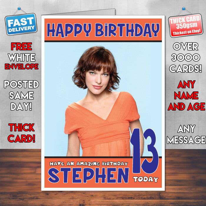 Personalised Milla Jovovich 6 INSPIRED THEME Celebrity Birthday Card (SA) – Personalised Milla Jovovich 6 Inspired Theme Celebrity Birthday Card