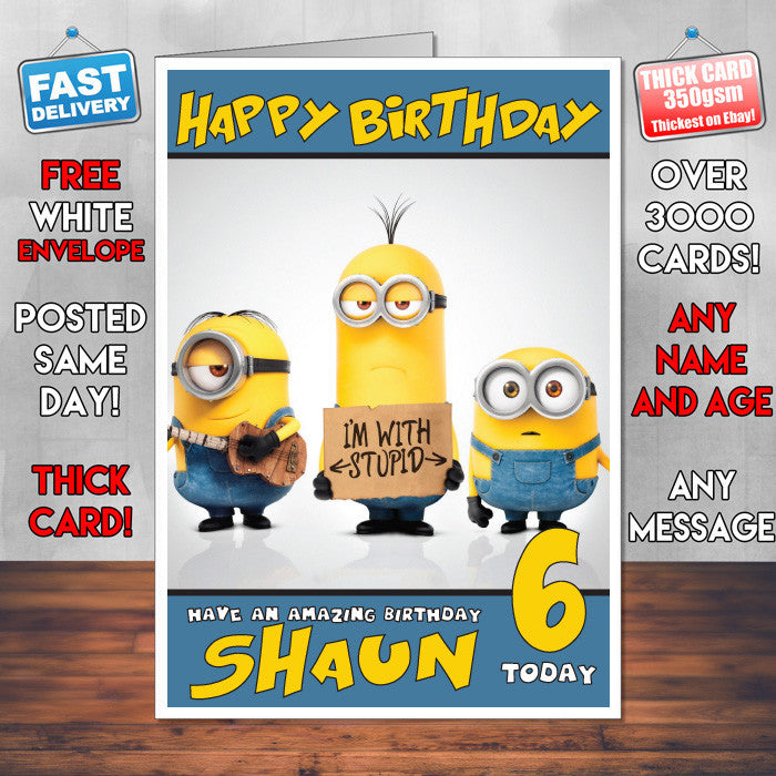 Personalised Minions 1 Style Inspired Cartoon Birthday Card (SA)