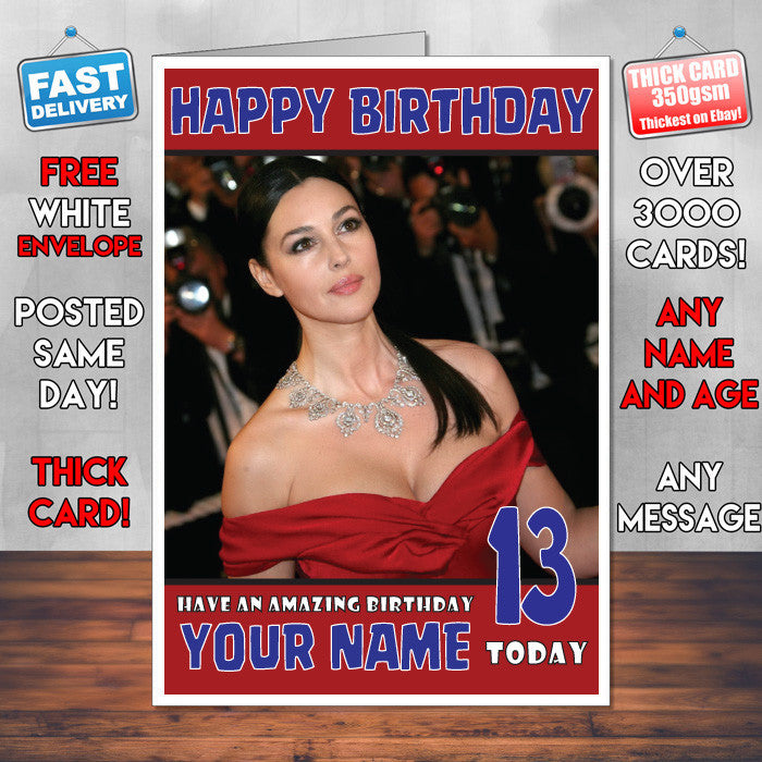 Personalised Monica Bellucci 5 INSPIRED THEME Celebrity Birthday Card (SA)