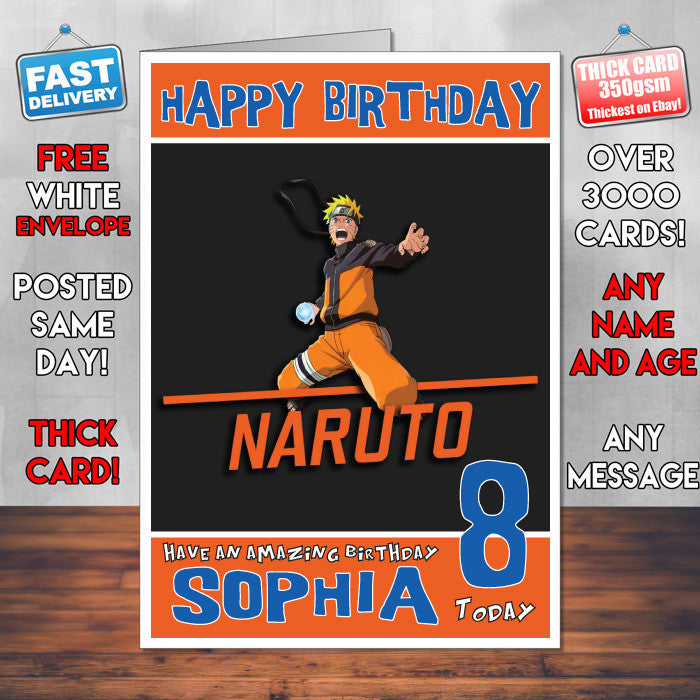 Personalised Naruto Style Inspired Cartoon Birthday Card (SA)