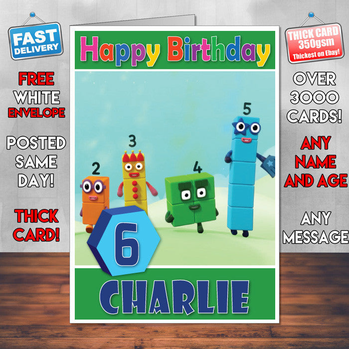 Personalised Number Blocks 12 Style Theme Personalised Kidshows Birthday Card (SA)
