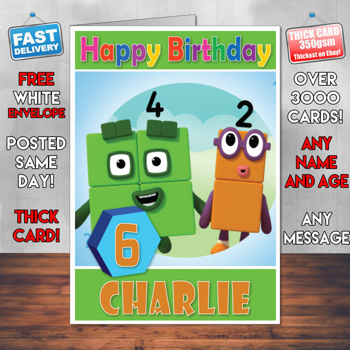 Personalised Number Blocks 13 Style Theme Personalised Kidshows Birthday Card (SA)