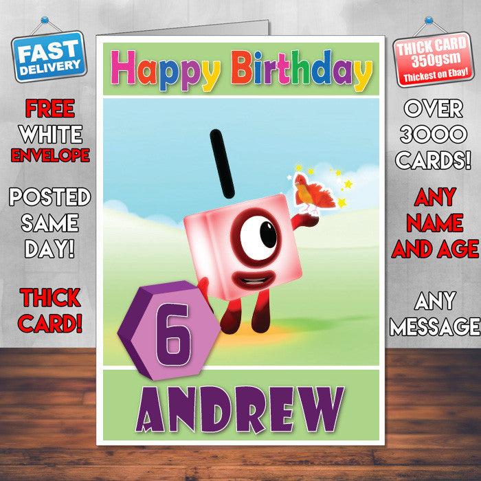 Personalised Number Blocks 1 Style Theme Personalised Kidshows Birthday Card (SA)