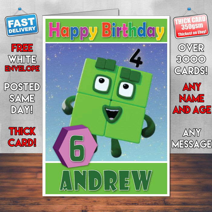 Personalised Number Blocks 4 Style Theme Personalised Kidshows Birthday Card (SA)