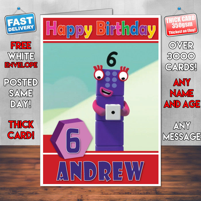 Personalised Number Blocks 6 Style Theme Personalised Kidshows Birthday Card (SA)
