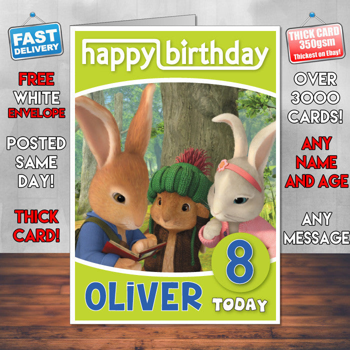 Personalised Peter Rabbit 7 Style Theme Personalised Kidshows Birthday Card (SA)