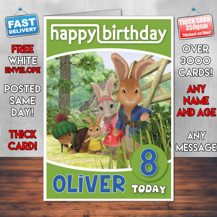 Personalised Peter Rabbit 8 Style Theme Personalised Kidshows Birthday Card (SA)