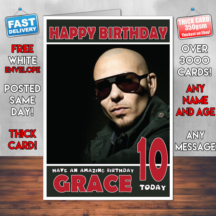 Personalised Pitbull Celebrity Inspired Style Birthday Card (SA)