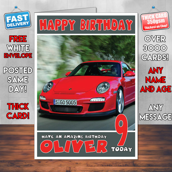 Personalised Porsche 7 Cars Birthday Card