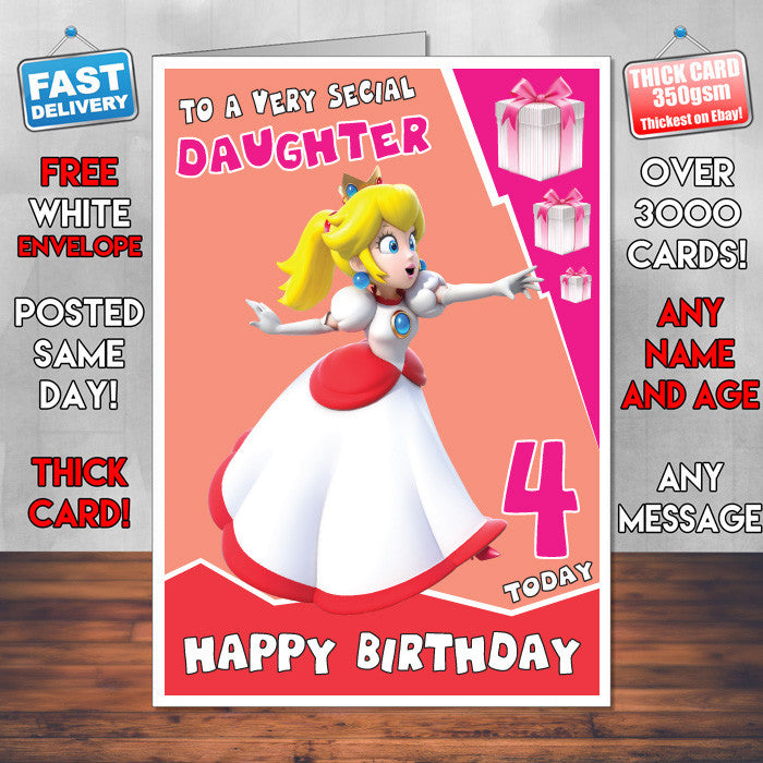 Personalised Princess Peach 1 Birthday Card (SA)