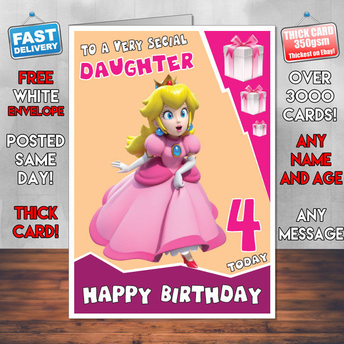 Personalised Princess Peach 2 Birthday Card (SA)