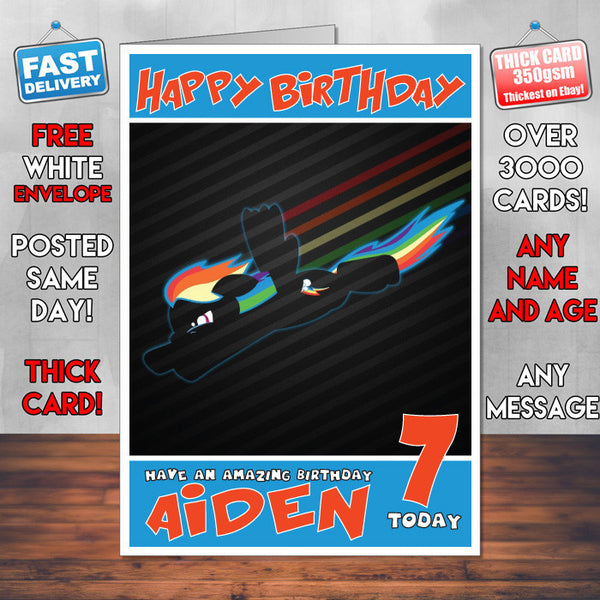 Personalised Rainbow Dash Style Inspired Cartoon Birthday Card (SA)