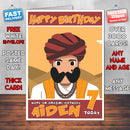 Personalised Rajasthan Guy Style Inspired Cartoon Birthday Card (SA)