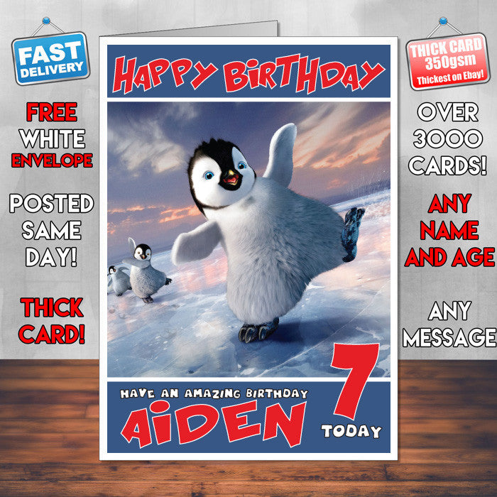 Personalised Ramon Hapyy Feet 2 Style Inspired Cartoon Birthday Card (SA)