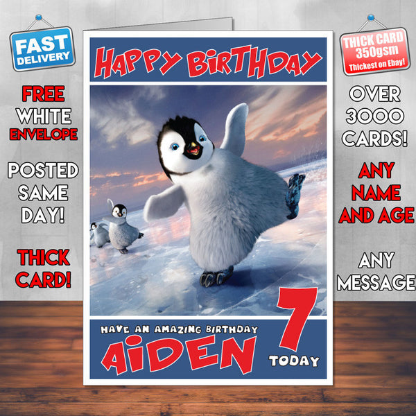 Personalised Ramon Hapyy Feet 2 Style Inspired Cartoon Birthday Card (SA)