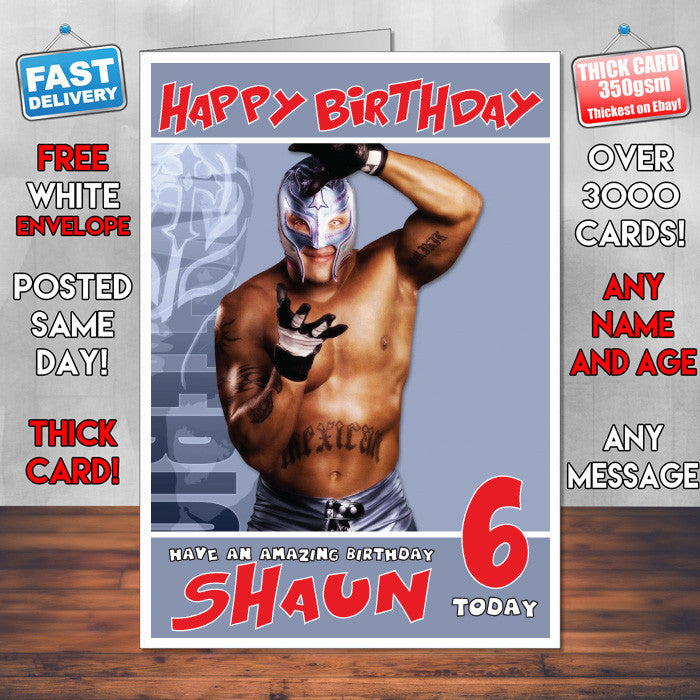 Personalised Rey Mysterio 3 WWE Inspired Style Birthday Card (SA)